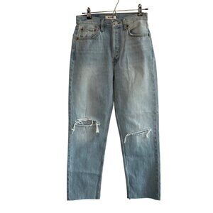 Re/Done 70s Stove Pipe High-Rise size 26 Denim Jeans surf blue destroyed  button